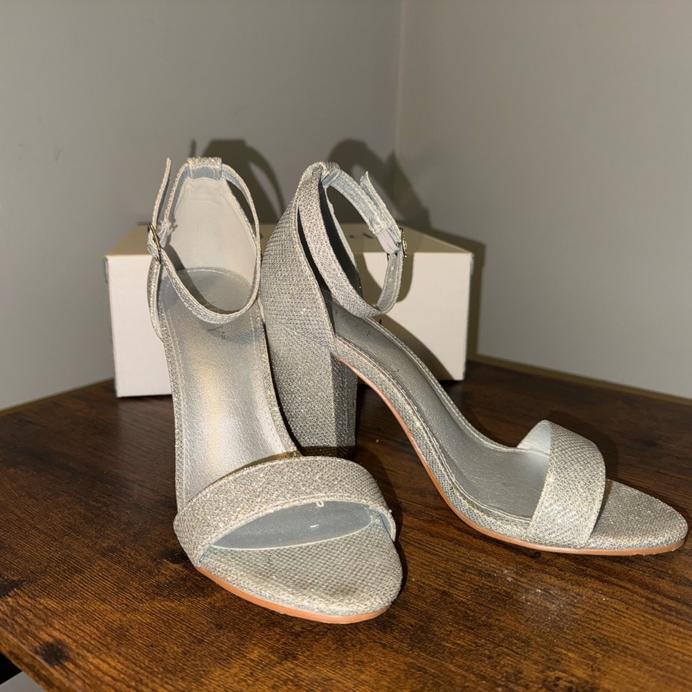 Silver Ankle-Strap Block Heel Sandals - Women